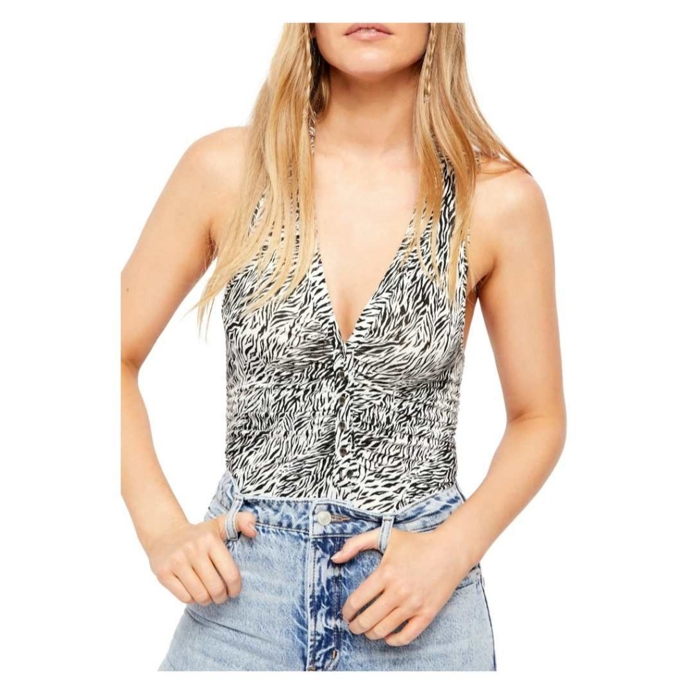 Free People Coco Animal Print Tank Top in Black/White - Picture 1 of 11